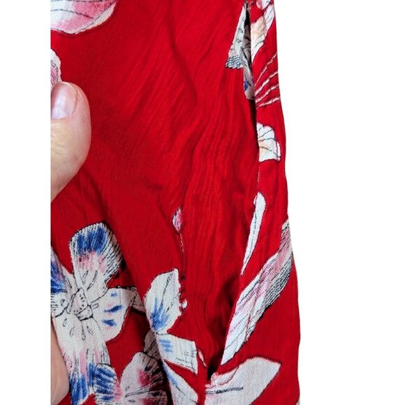 Woman Within Plus Size 34W Roll Tab Sleeve Crinkle Floral Red Shirt Dress Flowy - Picture 15 of 16
